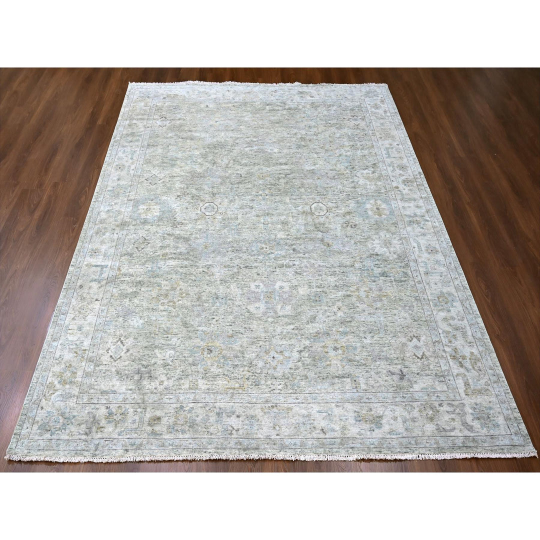8'11" x 11'10" New Hand Knotted Green Wool Rectangle Oriental Rug - MOA10210228