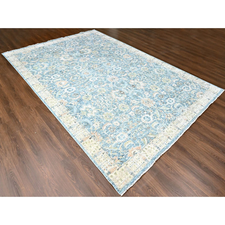 9'10" x 13'11" New Hand Knotted Blue Wool Rectangle Oriental Rug - MOA10210230