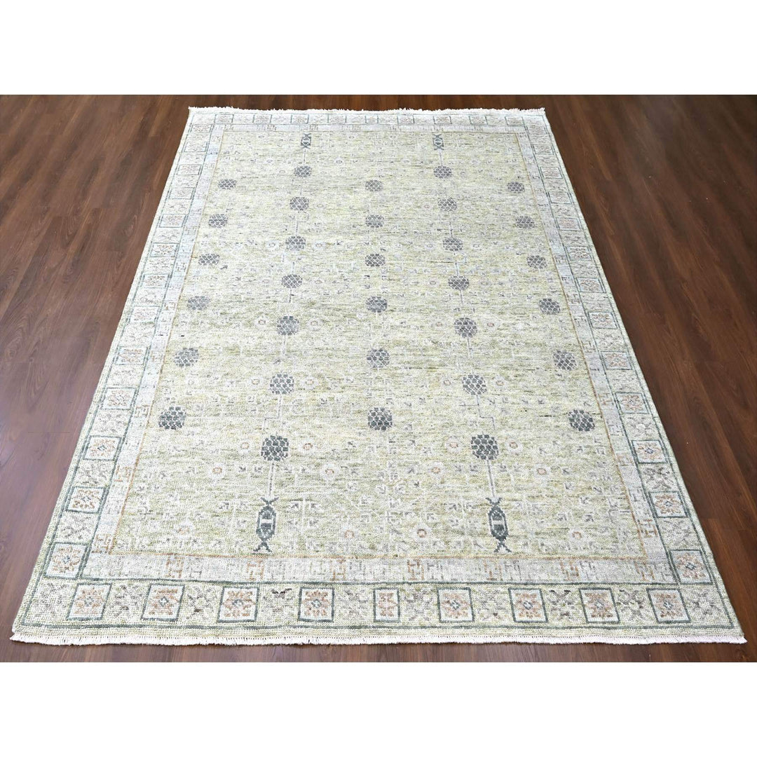 9'0" x 12'0" New Hand Knotted Green Wool Rectangle Oriental Rug - MOA10210242