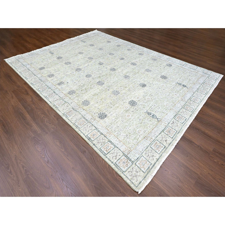 9'0" x 12'0" New Hand Knotted Green Wool Rectangle Oriental Rug - MOA10210242