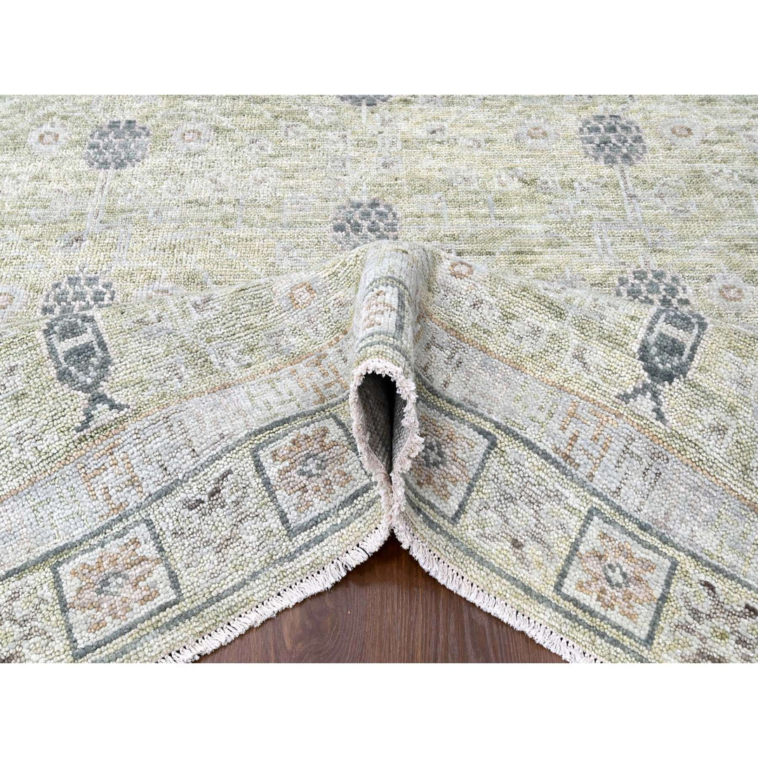 9'0" x 12'0" New Hand Knotted Green Wool Rectangle Oriental Rug - MOA10210242