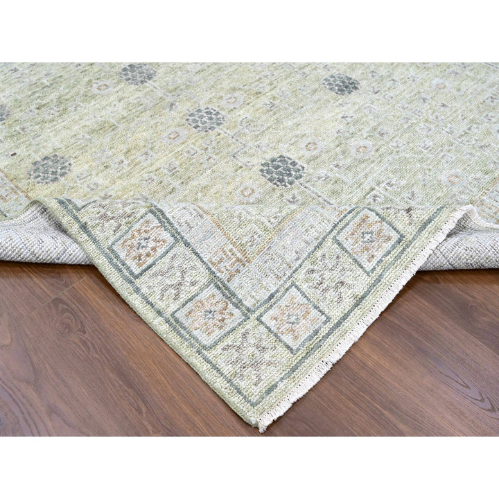 9'0" x 12'0" New Hand Knotted Green Wool Rectangle Oriental Rug - MOA10210242
