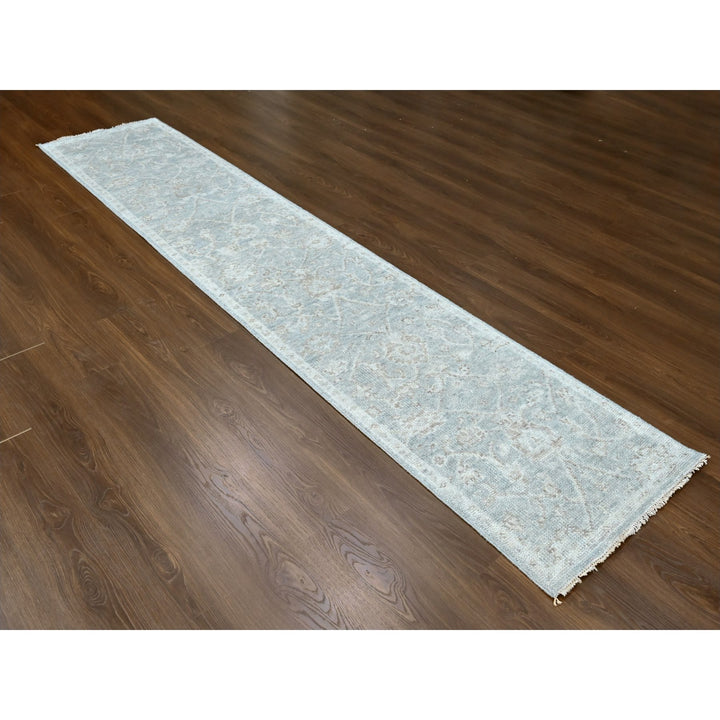 2'5" x 11'3" New Hand Knotted Grey Wool Runner Oriental Rug - MOA10210248
