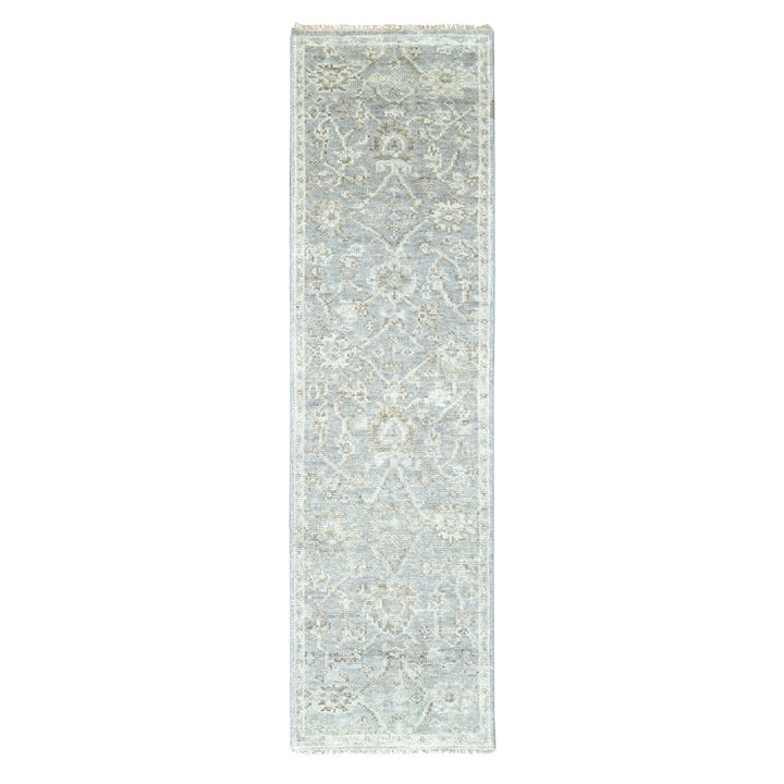 2'6" x 8'5" New Hand Knotted Grey Wool Runner Oriental Rug - MOA10210254