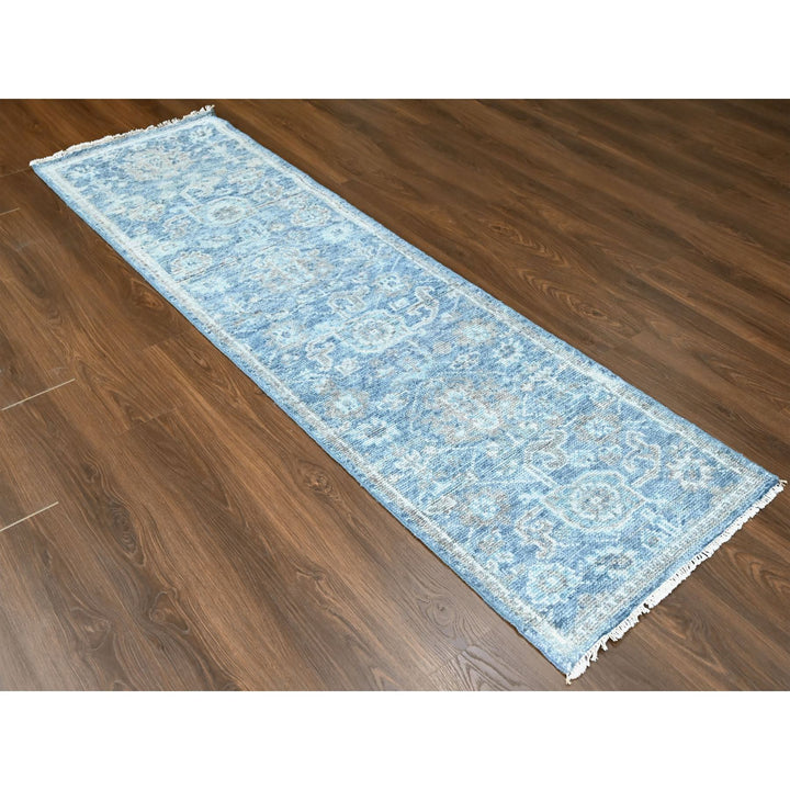 2'6" x 8'5" New Hand Knotted Blue Wool Runner Oriental Rug - MOA10210265