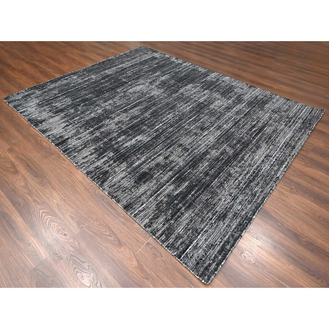8'3" x 10'0" New Hand Loomed Black Wool & Silk Rectangle Oriental Rug - MOA10210268