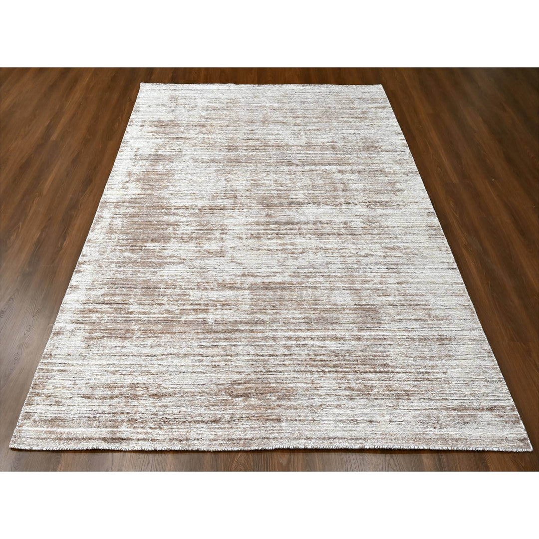 8'0" x 10'0" New Hand Loomed Brown Wool & Silk Rectangle Oriental Rug - MOA10210269