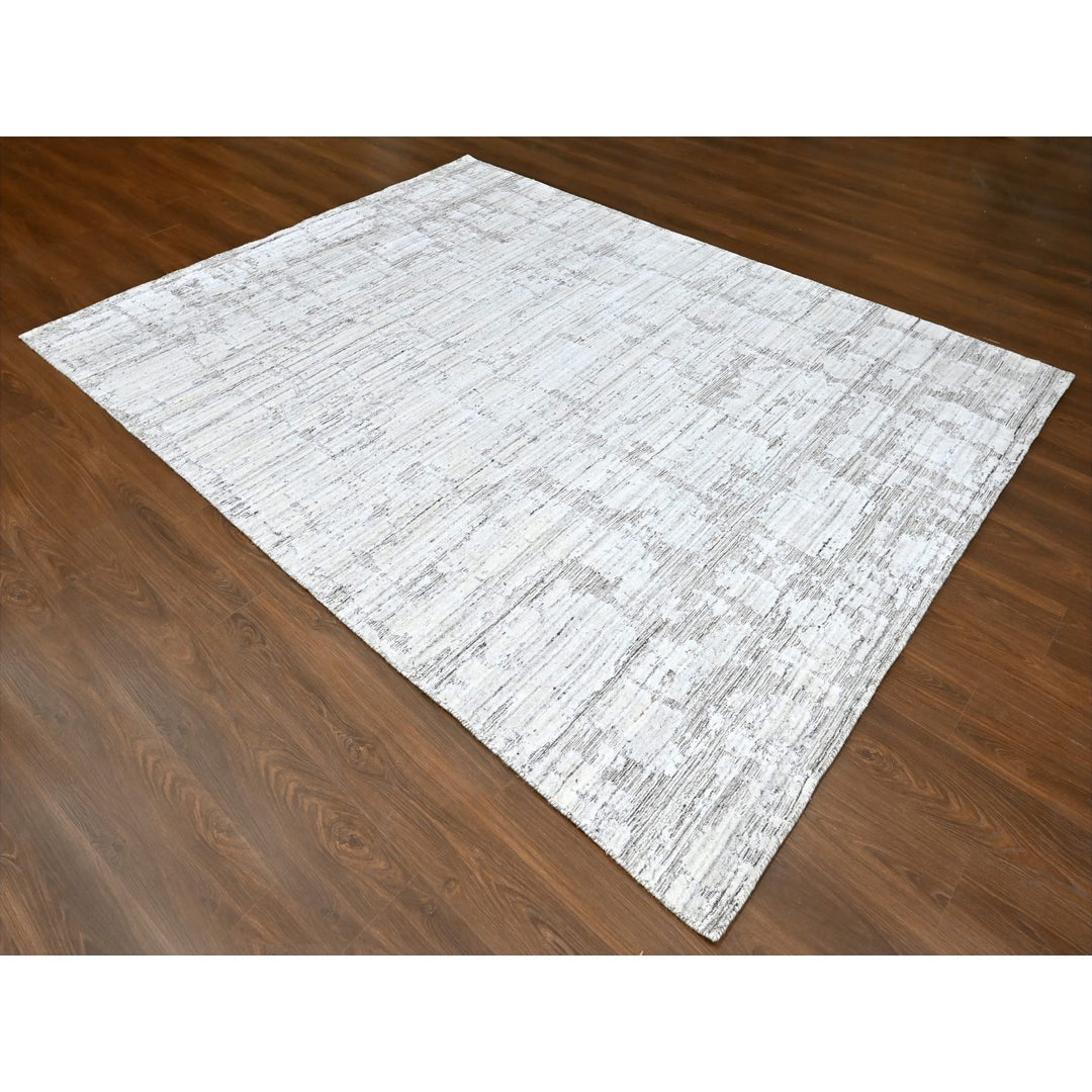 7'11" x 10'0" New Hand Loomed Ivory Wool & Silk Rectangle Oriental Rug - MOA10210270
