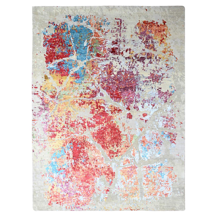 9'1" x 12'0" New Hand Knotted Red Wool & Silk Rectangle Oriental Rug - MOA10210271