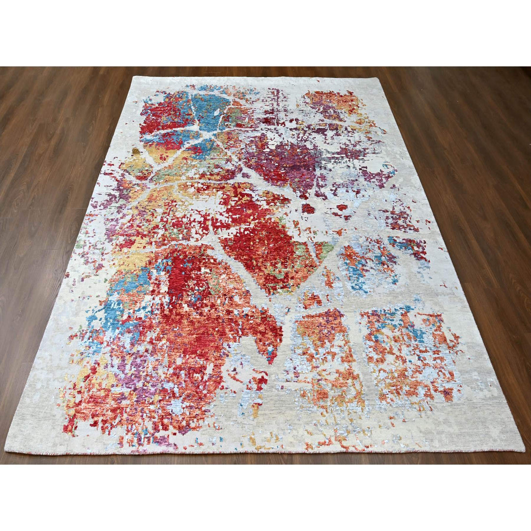 9'1" x 12'0" New Hand Knotted Red Wool & Silk Rectangle Oriental Rug - MOA10210271
