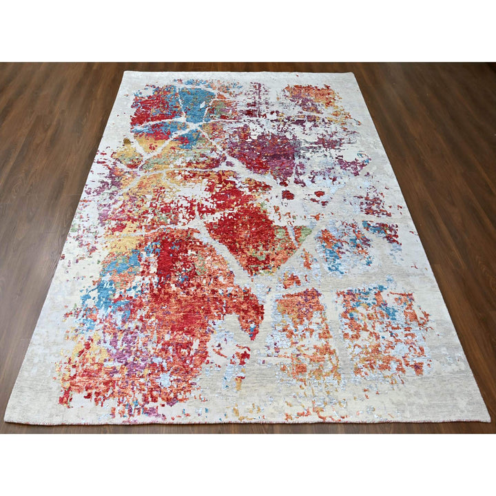 9'1" x 12'0" New Hand Knotted Red Wool & Silk Rectangle Oriental Rug - MOA10210271