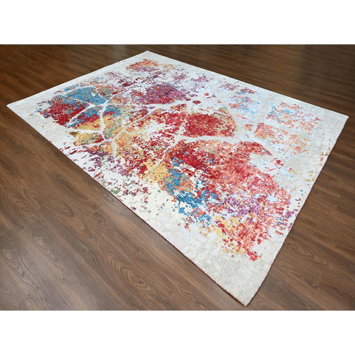 9'1" x 12'0" New Hand Knotted Red Wool & Silk Rectangle Oriental Rug - MOA10210271