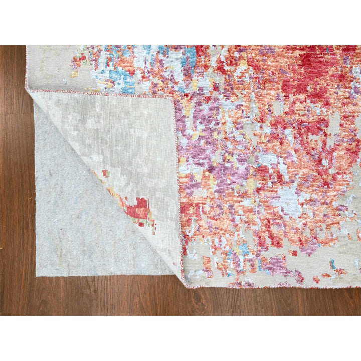 9'1" x 12'0" New Hand Knotted Red Wool & Silk Rectangle Oriental Rug - MOA10210271