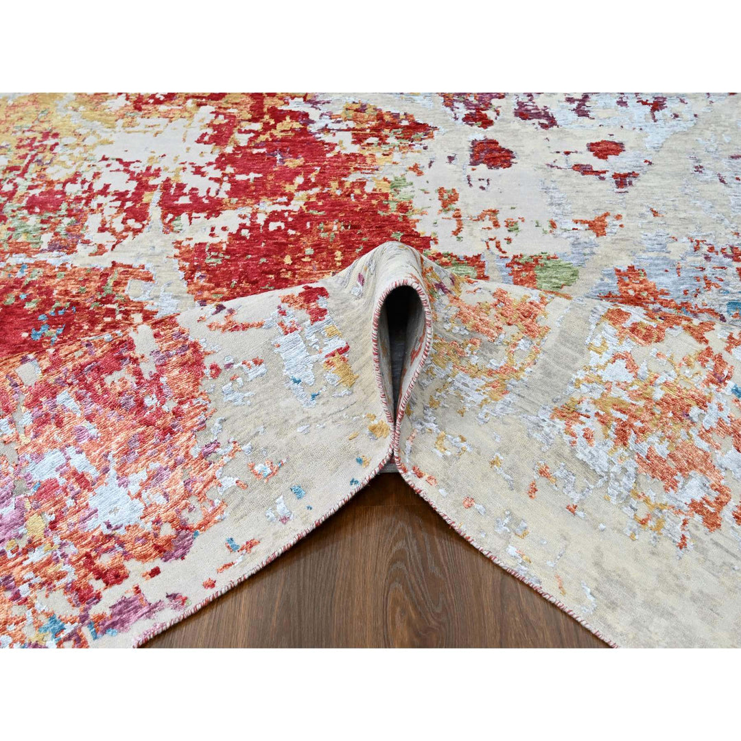 9'1" x 12'0" New Hand Knotted Red Wool & Silk Rectangle Oriental Rug - MOA10210271