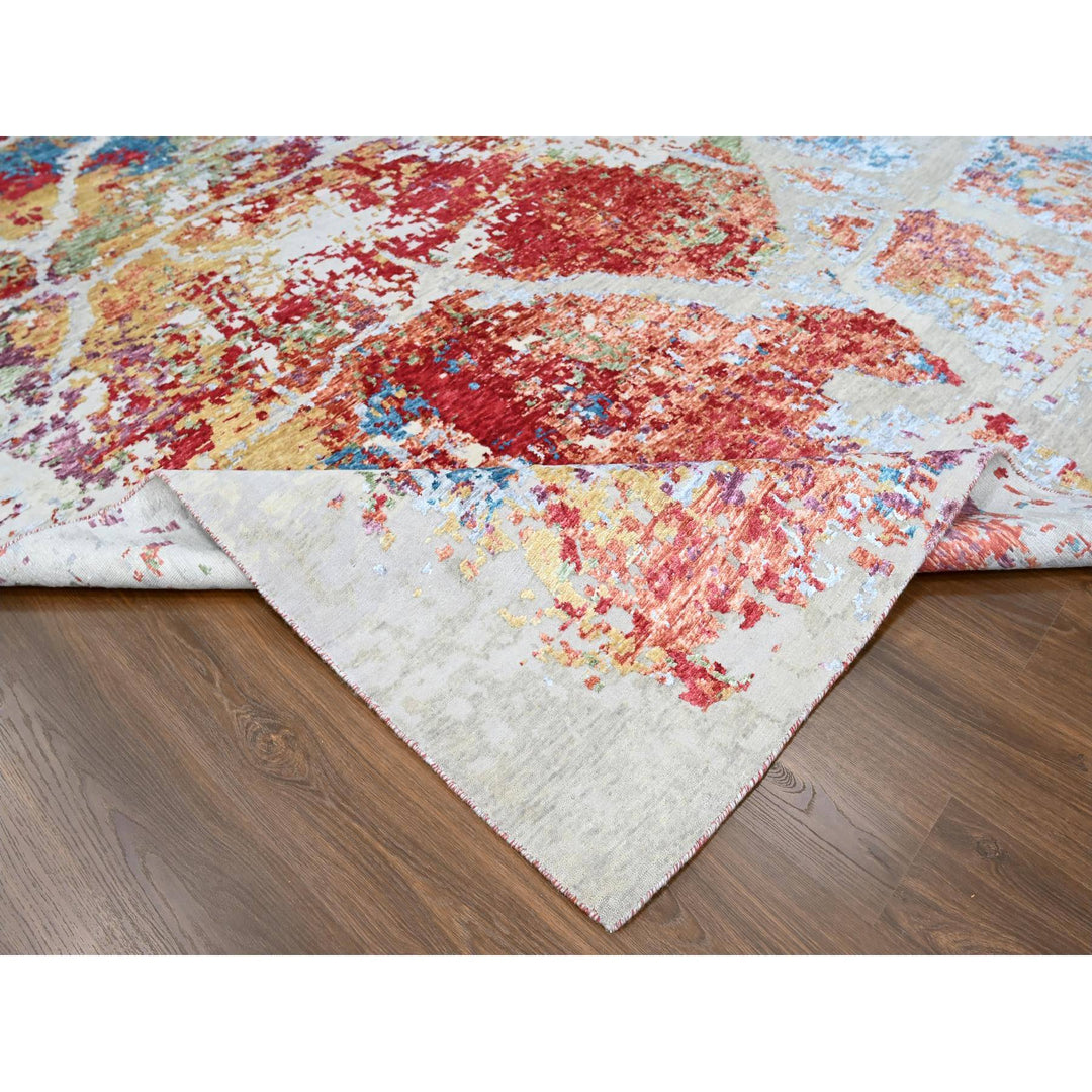 9'1" x 12'0" New Hand Knotted Red Wool & Silk Rectangle Oriental Rug - MOA10210271