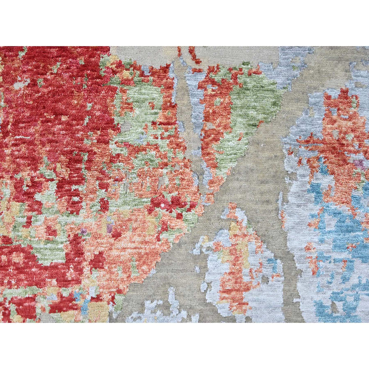 9'1" x 12'0" New Hand Knotted Red Wool & Silk Rectangle Oriental Rug - MOA10210271