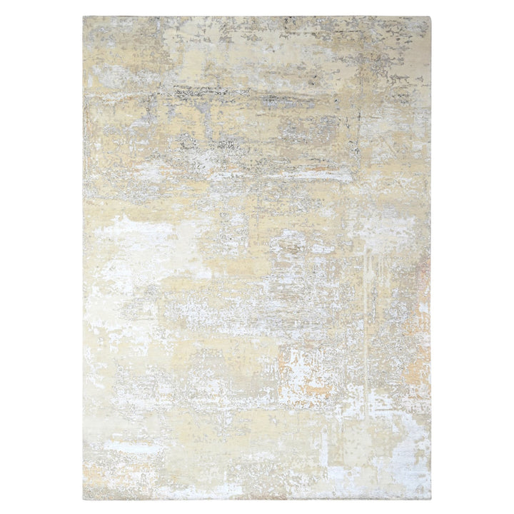 10'0" x 13'10" New Hand Knotted Grey Wool & Silk Rectangle Oriental Rug - MOA10210272