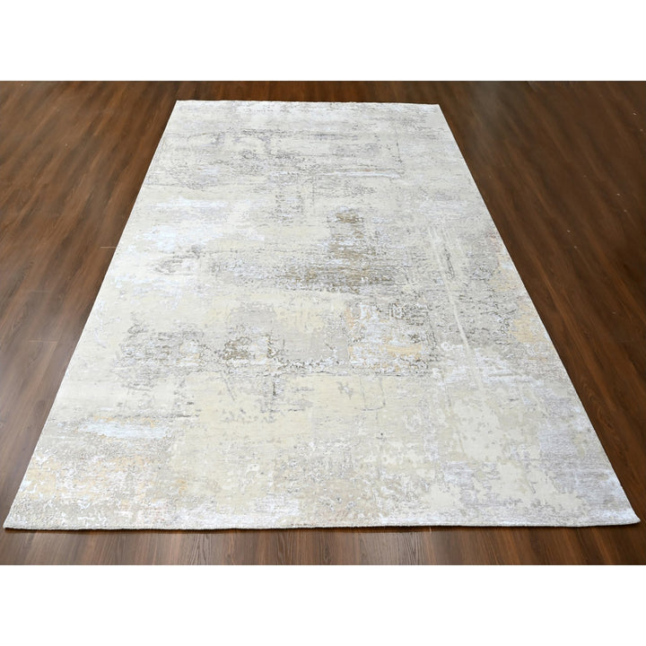 10'0" x 13'10" New Hand Knotted Grey Wool & Silk Rectangle Oriental Rug - MOA10210272