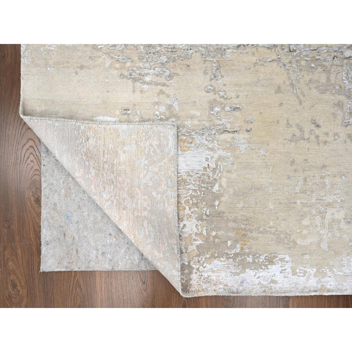 10'0" x 13'10" New Hand Knotted Grey Wool & Silk Rectangle Oriental Rug - MOA10210272