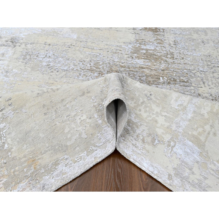 10'0" x 13'10" New Hand Knotted Grey Wool & Silk Rectangle Oriental Rug - MOA10210272