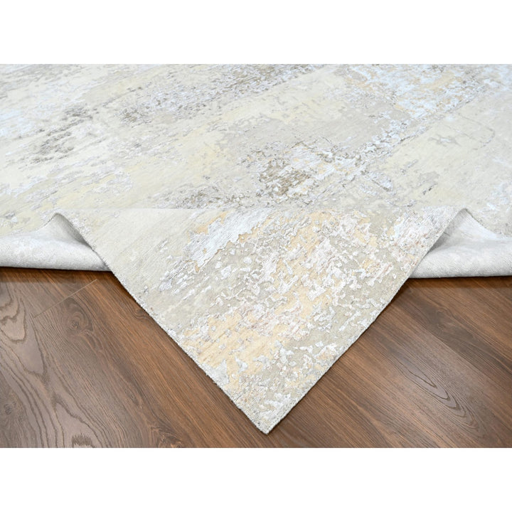 10'0" x 13'10" New Hand Knotted Grey Wool & Silk Rectangle Oriental Rug - MOA10210272