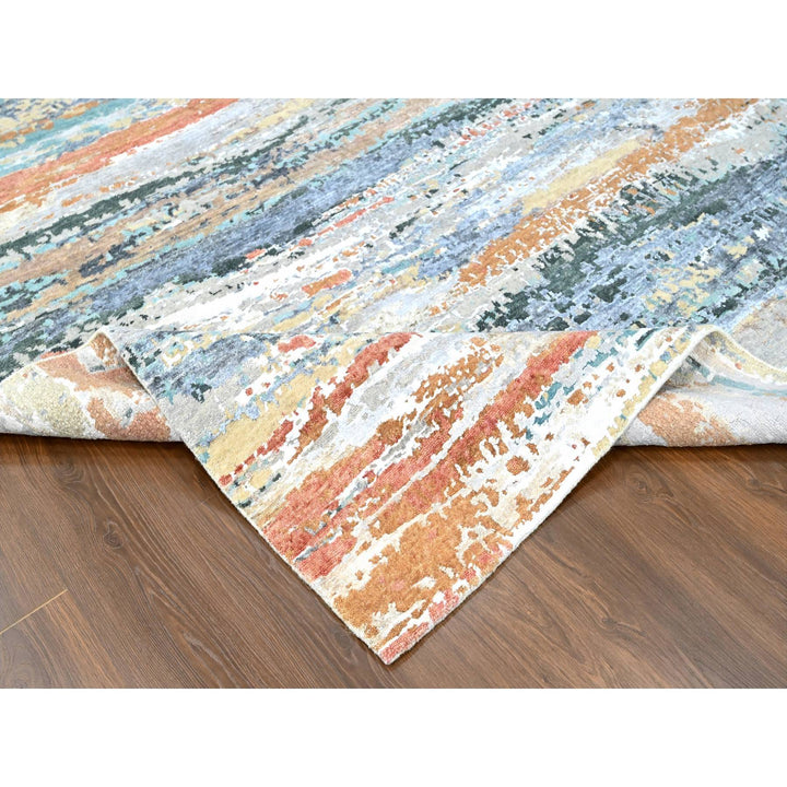 9'0" x 11'10" New Hand Knotted Green Wool & Silk Rectangle Oriental Rug - MOA10210273