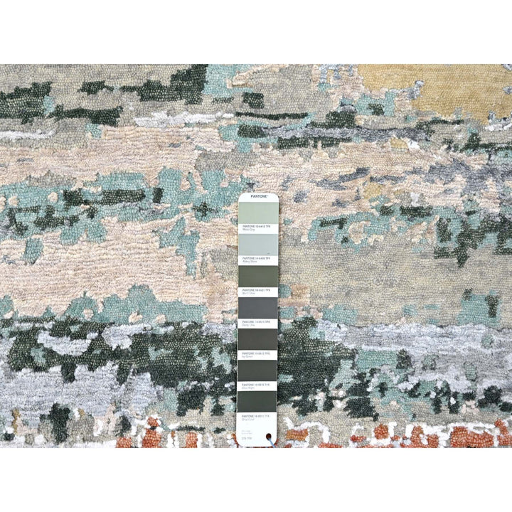 9'0" x 11'10" New Hand Knotted Green Wool & Silk Rectangle Oriental Rug - MOA10210273