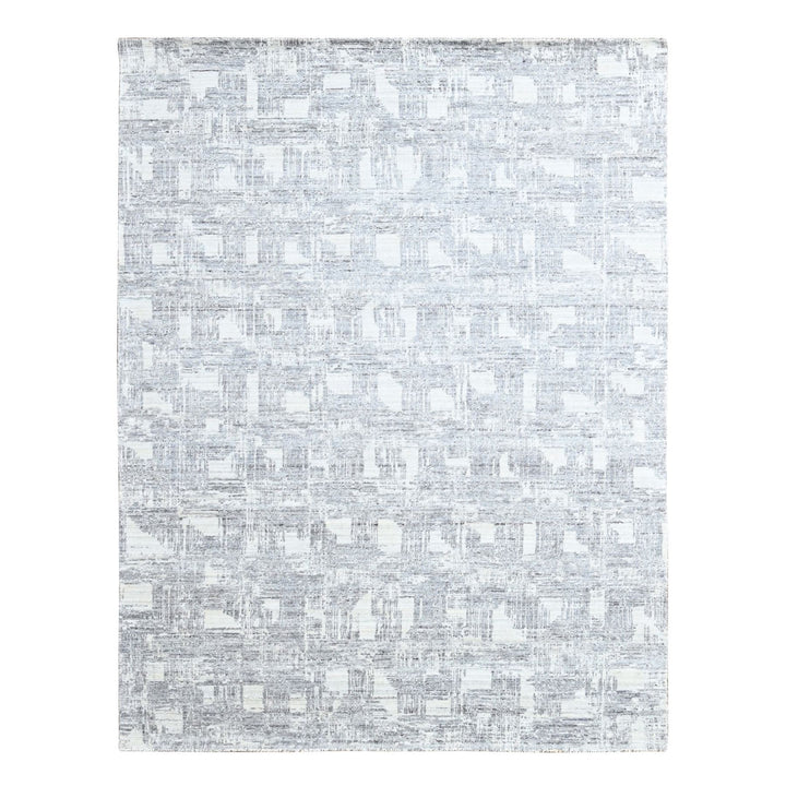 8'0" x 10'0" New Hand Loomed Ivory Wool & Silk Rectangle Oriental Rug - MOA10210280