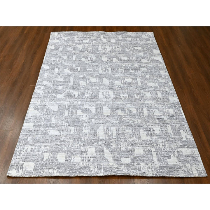 8'0" x 10'0" New Hand Loomed Ivory Wool & Silk Rectangle Oriental Rug - MOA10210280