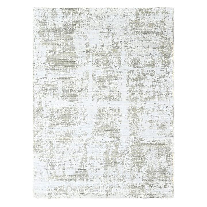 8'0" x 9'11" New Hand Loomed Ivory Wool & Silk Rectangle Oriental Rug - MOA10210281