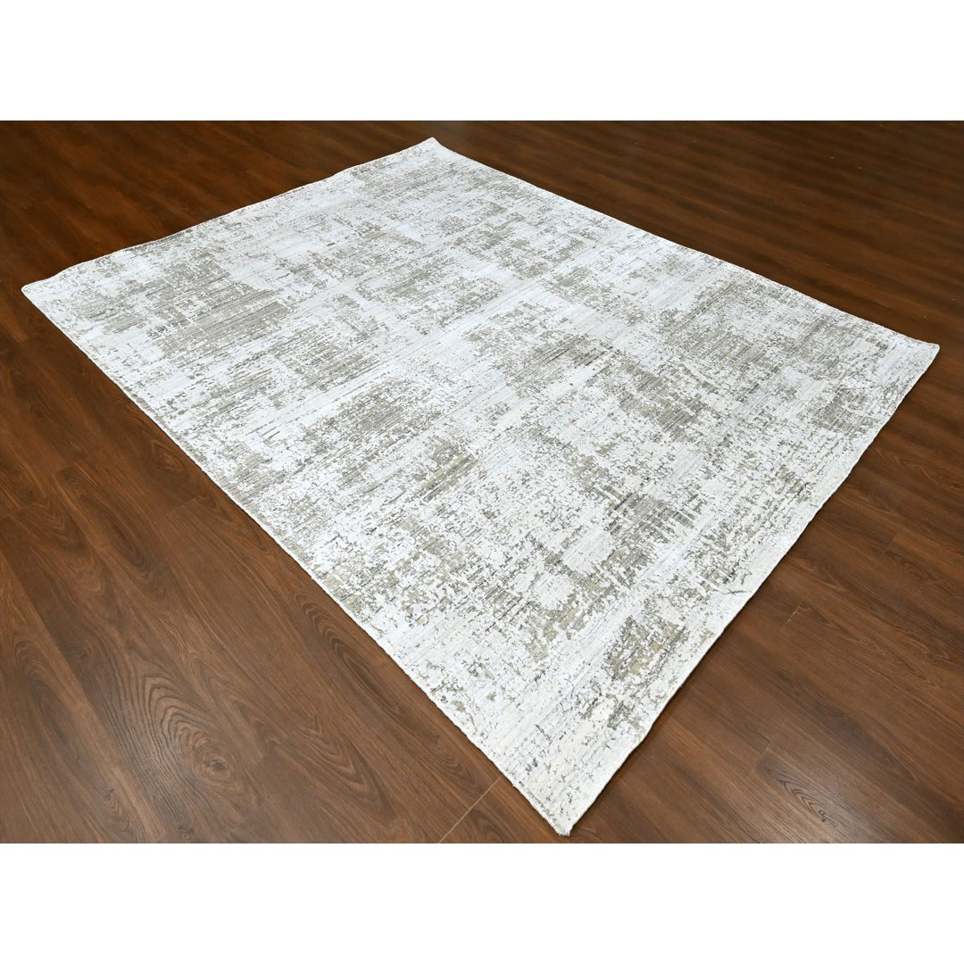 8'0" x 9'11" New Hand Loomed Ivory Wool & Silk Rectangle Oriental Rug - MOA10210281