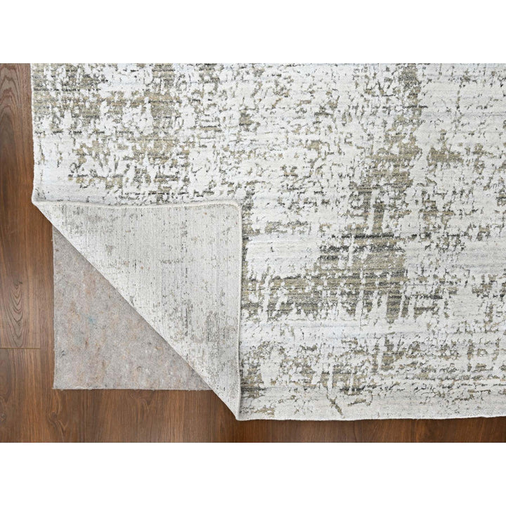 8'0" x 9'11" New Hand Loomed Ivory Wool & Silk Rectangle Oriental Rug - MOA10210281