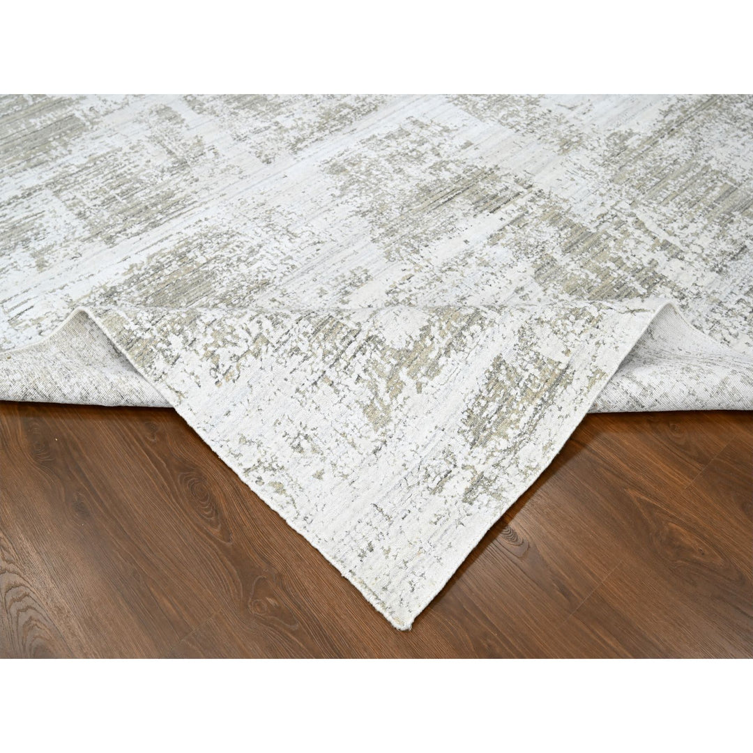 8'0" x 9'11" New Hand Loomed Ivory Wool & Silk Rectangle Oriental Rug - MOA10210281