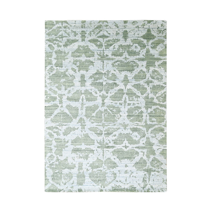 6'7" x 9'6" New Hand Loomed Green Wool & Silk Rectangle Oriental Rug - MOA10210282