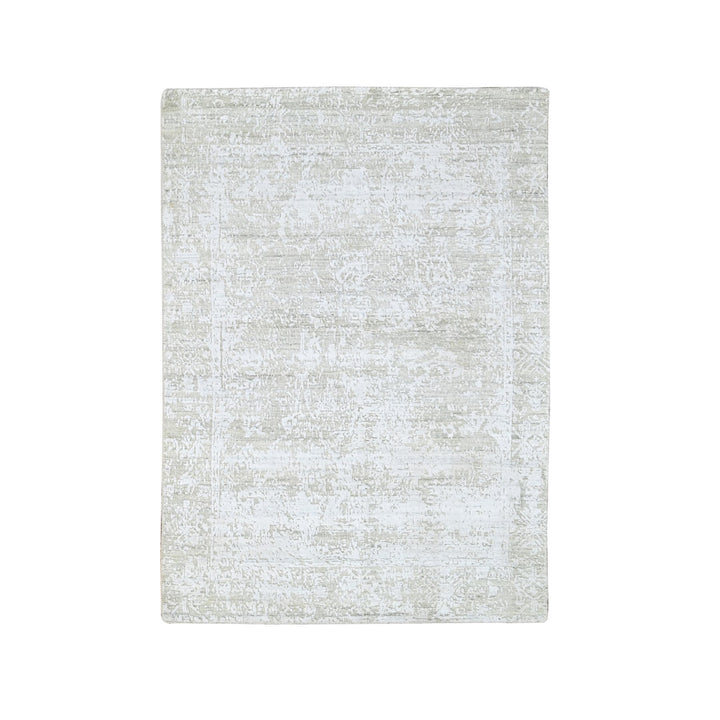 4'1" x 5'10" New Hand Loomed Grey Wool & Silk Rectangle Oriental Rug - MOA10210284