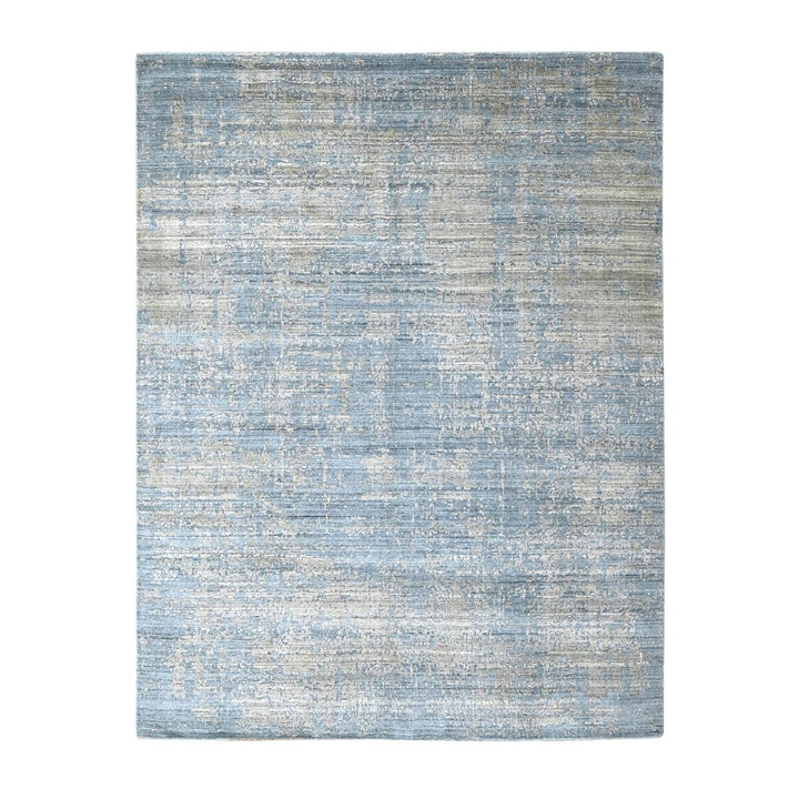 8'0" x 9'11" New Hand Loomed Grey Wool & Silk Rectangle Oriental Rug - MOA10210286