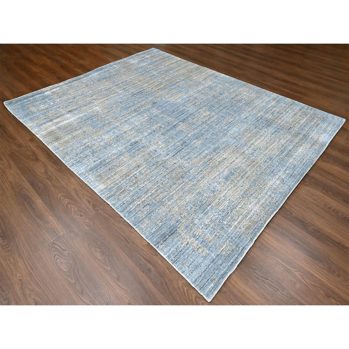 8'0" x 9'11" New Hand Loomed Grey Wool & Silk Rectangle Oriental Rug - MOA10210286