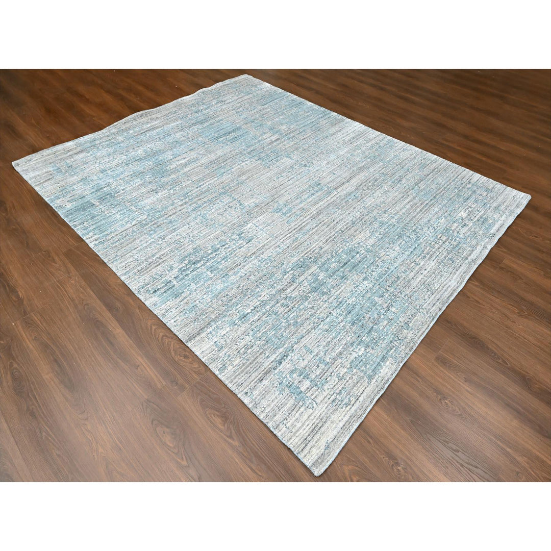 8'3" x 9'11" New Hand Loomed Grey Wool & Silk Rectangle Oriental Rug - MOA10210287