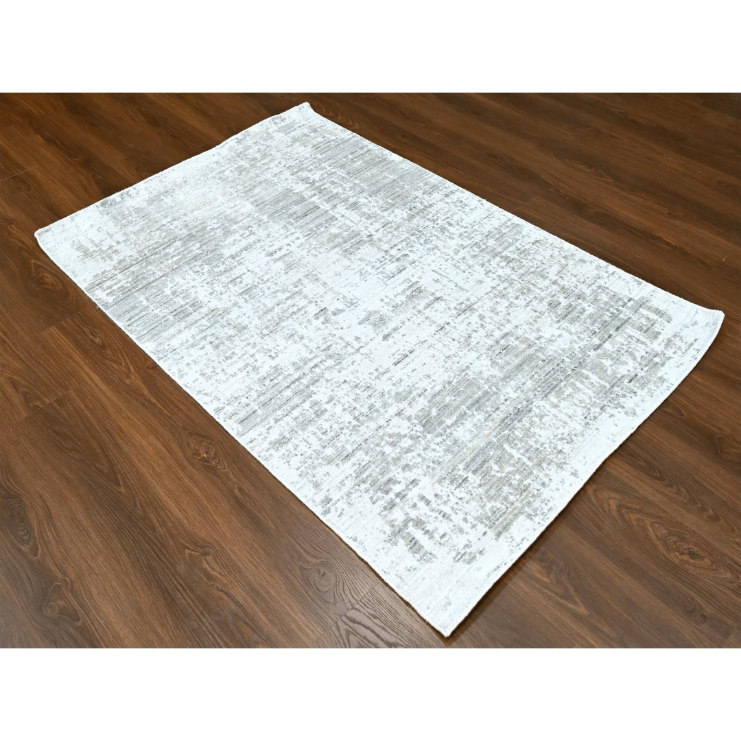 4'0" x 6'0" New Hand Loomed Ivory Wool & Silk Rectangle Oriental Rug - MOA10210288