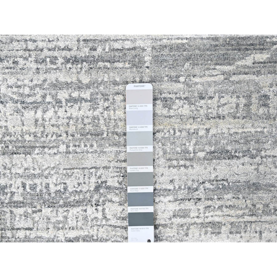 4'2" x 6'0" New Hand Loomed Grey Wool & Silk Rectangle Oriental Rug - MOA10210289