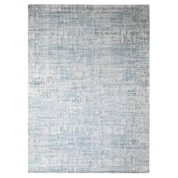 9'4" x 13'6" New Hand Loomed Grey Wool & Silk Rectangle Oriental Rug - MOA10210290