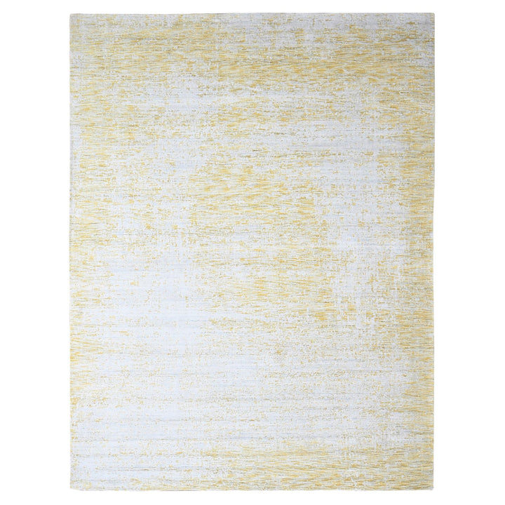9'10" x 13'10" New Hand Loomed Yellow Wool & Silk Rectangle Oriental Rug - MOA10210291