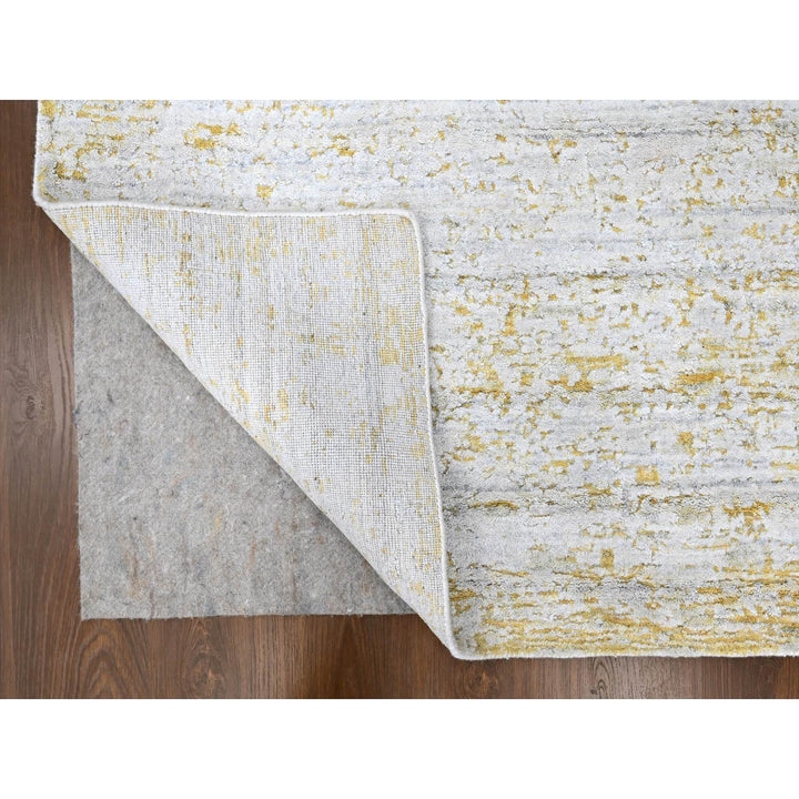9'10" x 13'10" New Hand Loomed Yellow Wool & Silk Rectangle Oriental Rug - MOA10210291