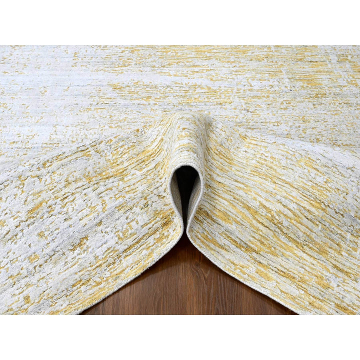 9'10" x 13'10" New Hand Loomed Yellow Wool & Silk Rectangle Oriental Rug - MOA10210291