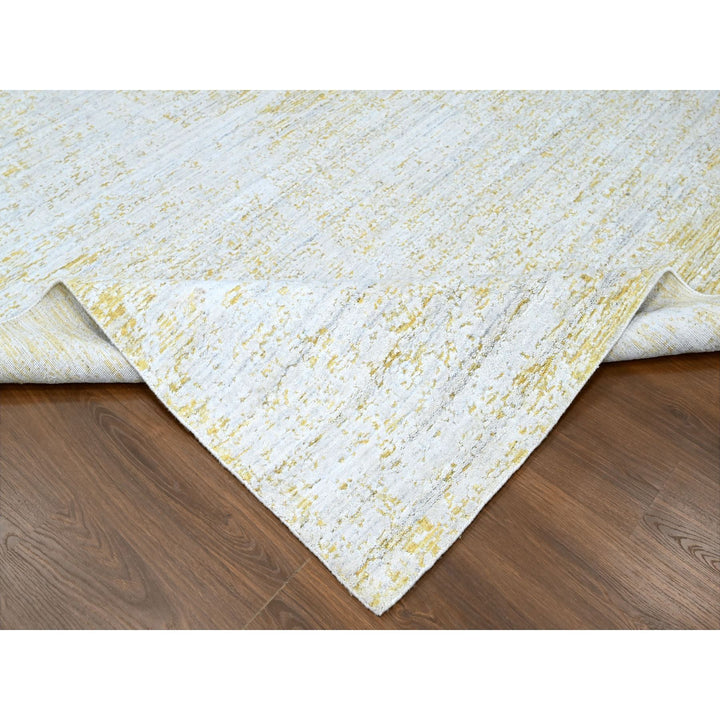 9'10" x 13'10" New Hand Loomed Yellow Wool & Silk Rectangle Oriental Rug - MOA10210291