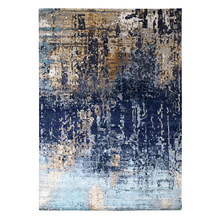 10'0" x 13'10" New Hand Knotted Blue Wool & Silk Rectangle Oriental Rug - MOA10210293