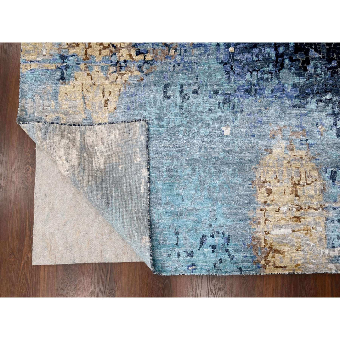 10'0" x 13'10" New Hand Knotted Blue Wool & Silk Rectangle Oriental Rug - MOA10210293