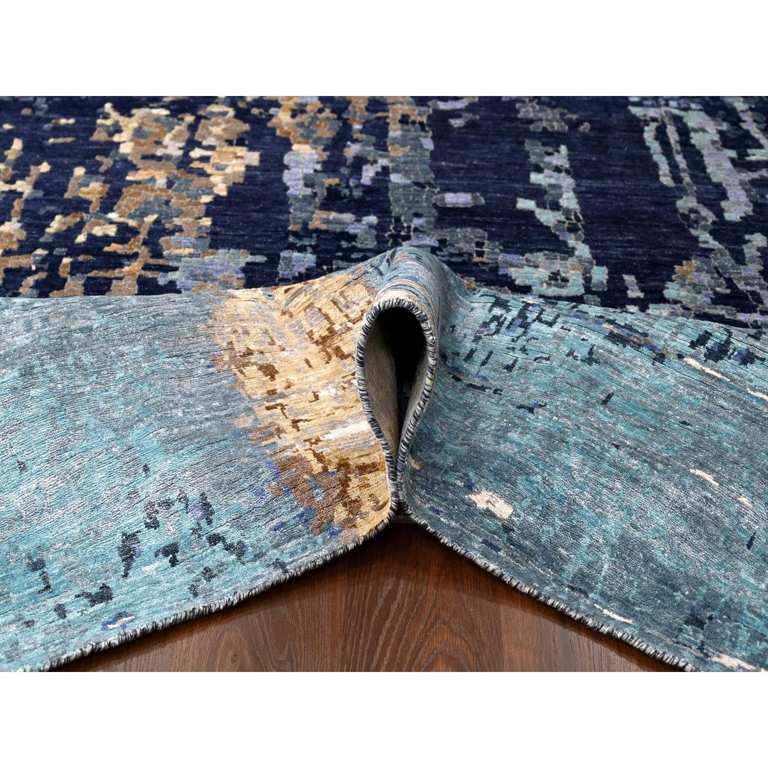 10'0" x 13'10" New Hand Knotted Blue Wool & Silk Rectangle Oriental Rug - MOA10210293