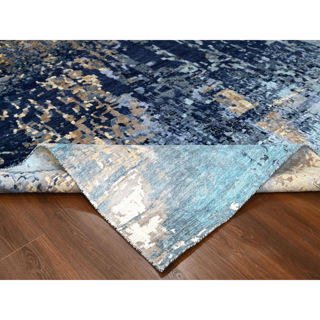 10'0" x 13'10" New Hand Knotted Blue Wool & Silk Rectangle Oriental Rug - MOA10210293