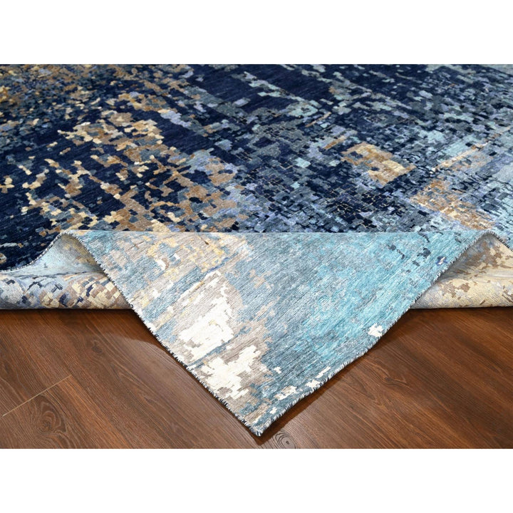 10'0" x 13'10" New Hand Knotted Blue Wool & Silk Rectangle Oriental Rug - MOA10210293